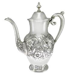4 piece Sterling Silver S. Kirk & Son Antique Repousse Floral Design Tea Set