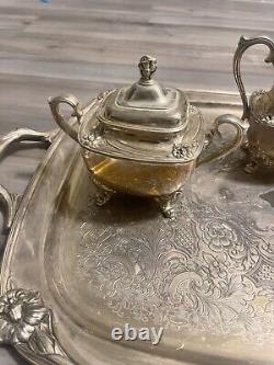 4pc Daffodil Pattern Rogers Bros Silver Plate Tea & Coffee Service Set