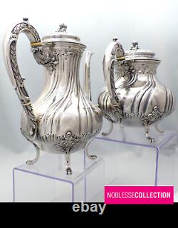 4pc SET ANTIQUE EARLY 1900s FRENCH STERLING SILVER TEA & COFFEE POT SET 2100g