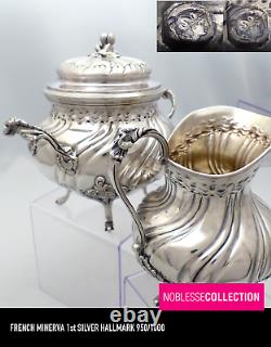 4pc SET ANTIQUE EARLY 1900s FRENCH STERLING SILVER TEA & COFFEE POT SET 2100g