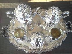 5 Pc Clean Heavy Wallace Grande Baroque Sterling Coffee / Tea Set Matching Tray