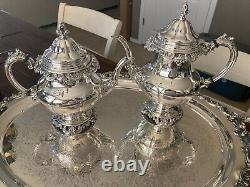 5 Pc New Unused Mint Wallace Grande Baroque Sterling Silver Tea Coffee Set Grand