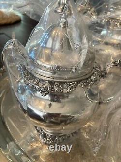 5 Pc New Unused Mint Wallace Grande Baroque Sterling Silver Tea Coffee Set Grand