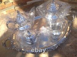 5 Pc New Unused Mint Wallace Grande Baroque Sterling Silver Tea Coffee Set Grand