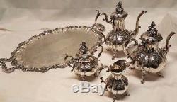 5 Pc Reed & Barton Coffee Tea Service Set Hand Chased 1795C Serving Tray 06115