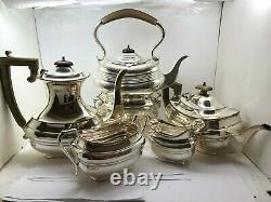 5 Piece English Silverplate on Copper 843 Tea Set With Tilting Teapot