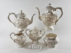 5 Piece S. Kirk & Sons Repousse Sterling Silver Tea Coffee Set