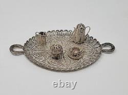 (5) Piece Silver Filigree Miniature Tea Set 800 AG 46.5g Antique