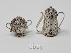 (5) Piece Silver Filigree Miniature Tea Set 800 AG 46.5g Antique