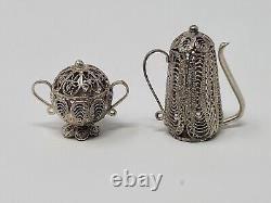 (5) Piece Silver Filigree Miniature Tea Set 800 AG 46.5g Antique