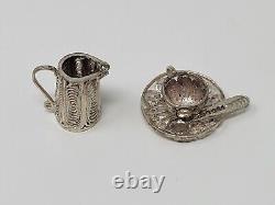 (5) Piece Silver Filigree Miniature Tea Set 800 AG 46.5g Antique