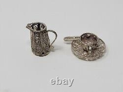 (5) Piece Silver Filigree Miniature Tea Set 800 AG 46.5g Antique