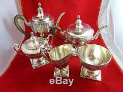 5 Piece Sterling Silver Tea Set with Wooden Handles