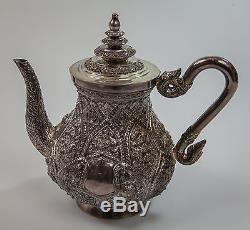 5 Piece Tea-Coffee Sterling Silver Service Set, Indian Hand Repousse, 4436 Grams