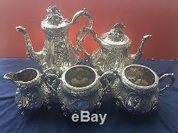 5 pc Antique English Sterling Silver Hands & Sons Tea and Coffee Set Circa 1870
