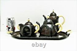 5 pc Silver Art Deco Tea / Coffee Set with Tray & Blond Bone Handles Hallmarked