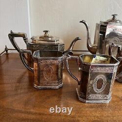 5 pc c. 1860 paneled Sheffield England silver plated tea set, Victorian