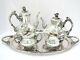 5 Piece European Silver Antique German Rose Decorated Tea Coffee Set