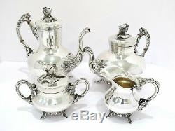 5 piece European Silver Antique German Rose Decorated Tea Coffee Set