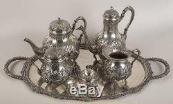 5374g STERLING SILVER RICH ANTIQUE FRENCH Rococo STYLE EMBOSSED COFFEE TEA SET 6