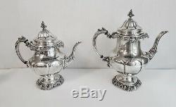 5pc MUSEUM QUALITY WALLACE GRANDE BAROQUE STERLING COFFEE / TEA SET + TRAY GRAND
