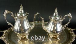 6 PC Wallace BAROQUE Silverplate Tea Coffee Set Tray Pots Sugar Creamer Etc