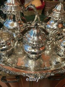 6 Pc Museum Quality Wallace Grande Baroque Sterling Silver Tea Set + Tray Grand