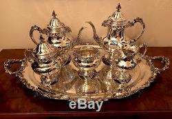 6 Piece Wallace Grande Baroque Sterling Silver Tea Set W Silver Plate Tray