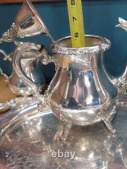 6 pc Antique Genuine WALLACE La Reine 1100 Silver Plated Tea Coffee Set with Tray
