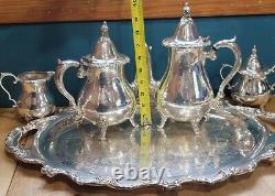 6 pc Antique Genuine WALLACE La Reine 1100 Silver Plated Tea Coffee Set with Tray