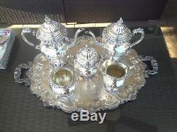 6pc Museum Quality Wallace Grande Baroque Sterling Coffee / Tea Set + Tray Grand