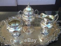 6pc Museum Quality Wallace Grande Baroque Sterling Coffee / Tea Set + Tray Grand