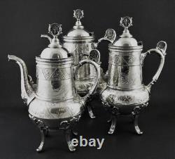 6pc Victorian TEA SET HARTFORD #1401 Quadruple Silver + 24x18 Taunton TRAY