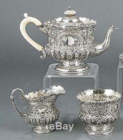 710g HIGH class COLLECTION 3 PIECES TEA set LONDON STERLING SILVER JW&FC