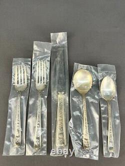 8 Pc NOS Watson WINDSOR ROSE Sterling Silver 5 pc Place Set + 3 Teaspoons MINT