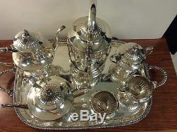 8 Pieces Sterling Silver Tea Set & Sterling Tray, markings of Sterling