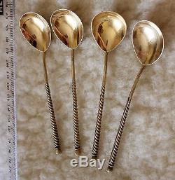 875 SILVER GOLD PLATED TEA SPOONS SET OF 4 VINTAGE RUSSIAN USSR 61,4 gr