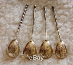875 SILVER GOLD PLATED TEA SPOONS SET OF 4 VINTAGE RUSSIAN USSR 61,4 gr