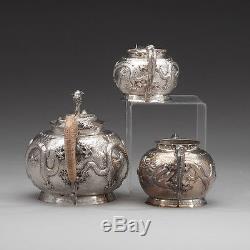 960 Grams Antique Chinese Export Sterling Silver Tea Pot Teapot Or Coffee Set