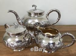 A Fabulous Antique Chinese Beautiful Silver Three Piece Tea Set