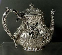 A. Jacobi Sterling Tea Set c1890 Hand Decorated
