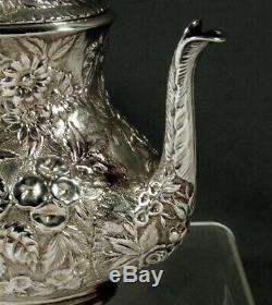 A. Jacobi Sterling Tea Set c1890 Hand Decorated