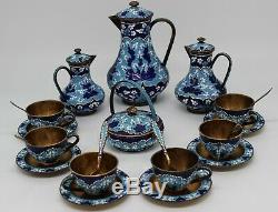 A Lovely Russian 20th Century Solid Silver Enameled Coffee Or Tea Set -22 Pieces