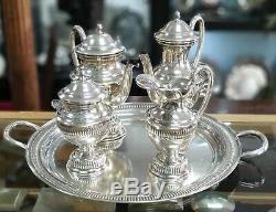 A Portuguese sterling silver coffee and tea set with tray