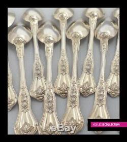 ANTIQUE 1840s FRENCH STERLING/SOLID SILVER/VERMEIL 18k GOLD TEA SPOONS SET 12pc