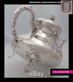 ANTIQUE 1880s FRENCH STERLING SILVER TEA COFFEE POTS SUGAR BOWL CREAMER SET 4pc