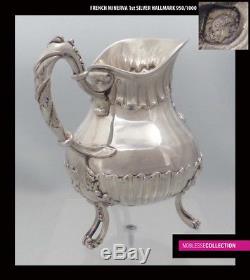 ANTIQUE 1880s FRENCH STERLING SILVER TEA COFFEE POTS SUGAR BOWL CREAMER SET 4pc