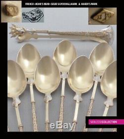 ANTIQUE 1880s FRENCH STERLING/SOLID SILVER & VERMEIL COFFEE/TEA SPOONS SET 13 pc