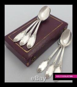ANTIQUE 1890s FRENCH STERLING SILVER COFFEE/TEA SPOONS SET 6pc REGENCY st