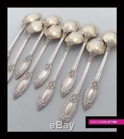 ANTIQUE 1900s FRENCH STERLING/SOLID SILVER & VERMEIL COFFEE/TEA SPOONS SET 9 pc